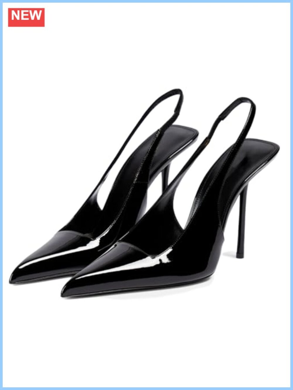 Pointed Toe Stiletto Slingback Heels Women's Pumps Slip On Patent Faux Leather